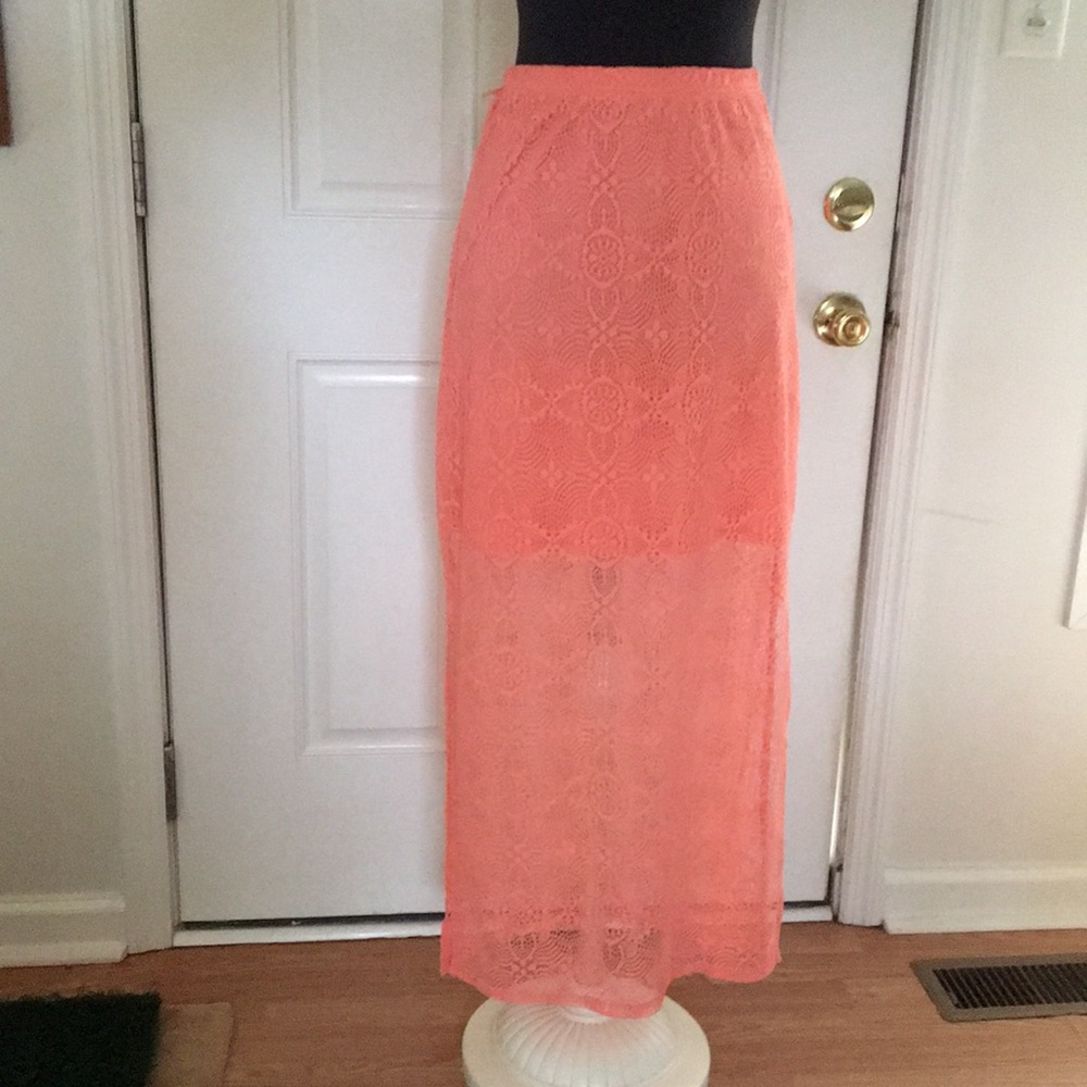 Neon Coral Maxi Skirt / Bright and Stylish